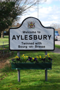Welcome to Aylesbury sign on entrances on town