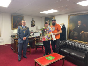 Town Mayor Cllr Mike Smith with Abigail and Richard Walker