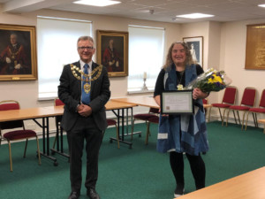 Marie Biswell with the Mayor of Aylesbury