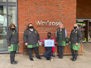 Waitrose Aylesbury Branch and Bee with masks April 2021